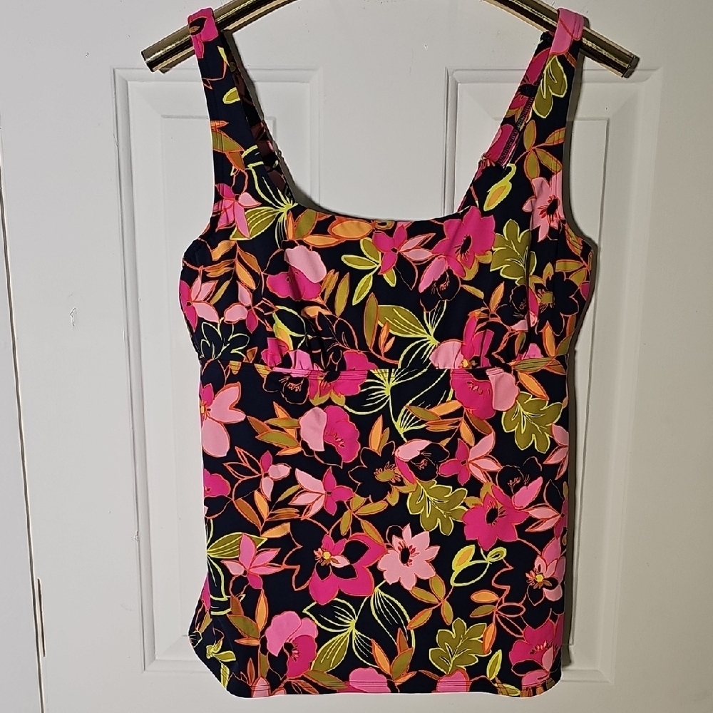 Lands' End Floral Bathing Suit - Pink, Black, and Green Bathing Suit Top. 12D.